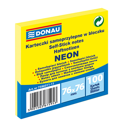 Стікер 76*76мм 100арк жовтий NEON 7586011-11 (12) (DONAU)